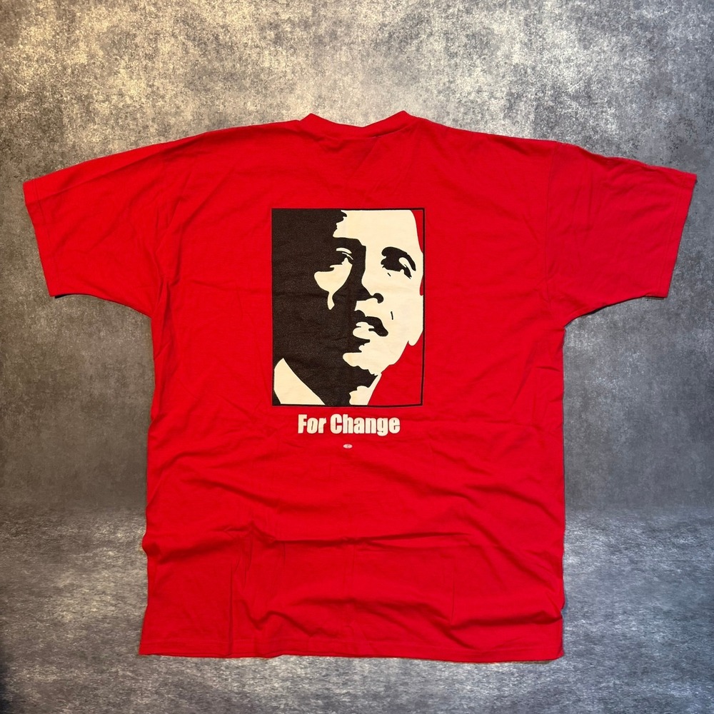 Vintage Barack Obama For Change T-Shirt Mens XXL‎ Red Chicago Big Face Rap Tee